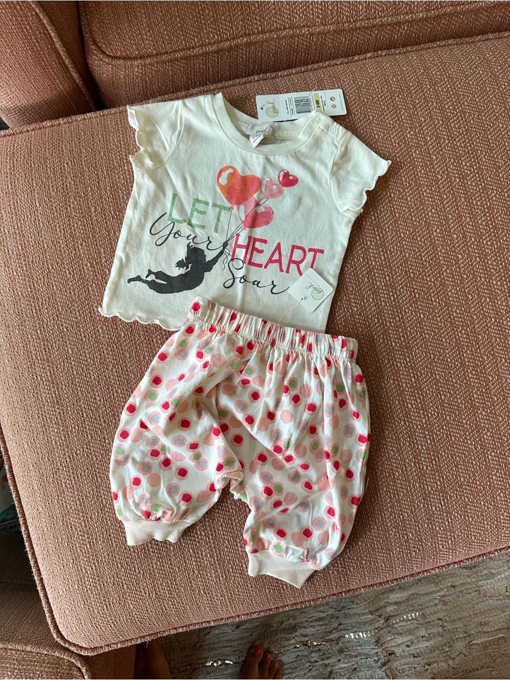 PEEK Let Your Heart Soar Toddler Two-Piece Set - Cream with Pink & Mint Dots